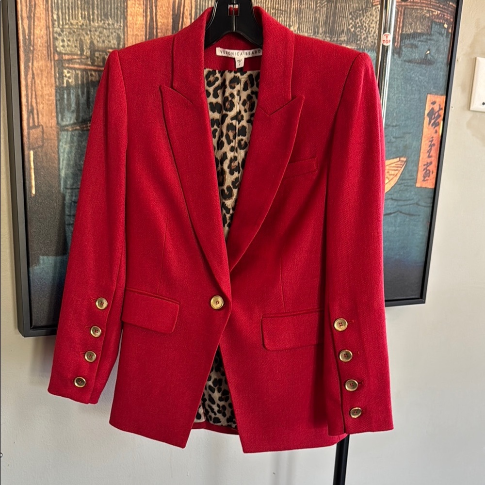Veronica Beard Red and Gold Tailored Blazer